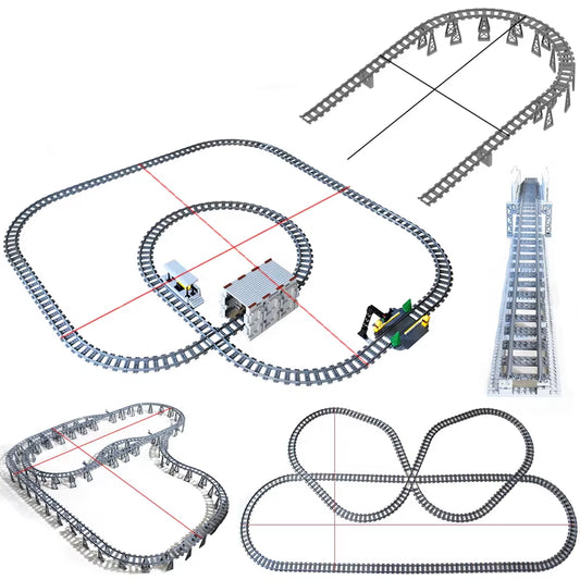 MOC Railroad Bridge Train Track Combination Scene Building Blocks DIY Cross Track Bricks Toys Rail Car Compatible with LEGO