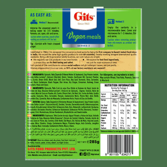 - 285G Palak Paneer (Tofu) RTE
