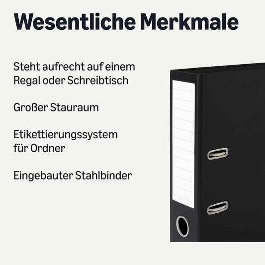 Amazon Basics Aktenordner, A4-Format, Ringordner, Büroordner, 10Er-Pack, Schwarz