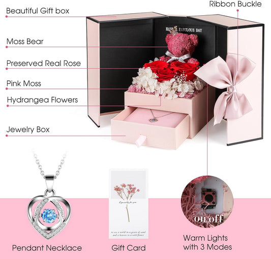 ADDWel Ewige Rose mit 925 Sterling Silber Herz Halskette - Echte Konservierte Infinity Rose Box, Romantisches Geschenk für Frauen, Freundin & Mama zum Valentinstag, Weihnachten, Geburtstag & Jahrestag