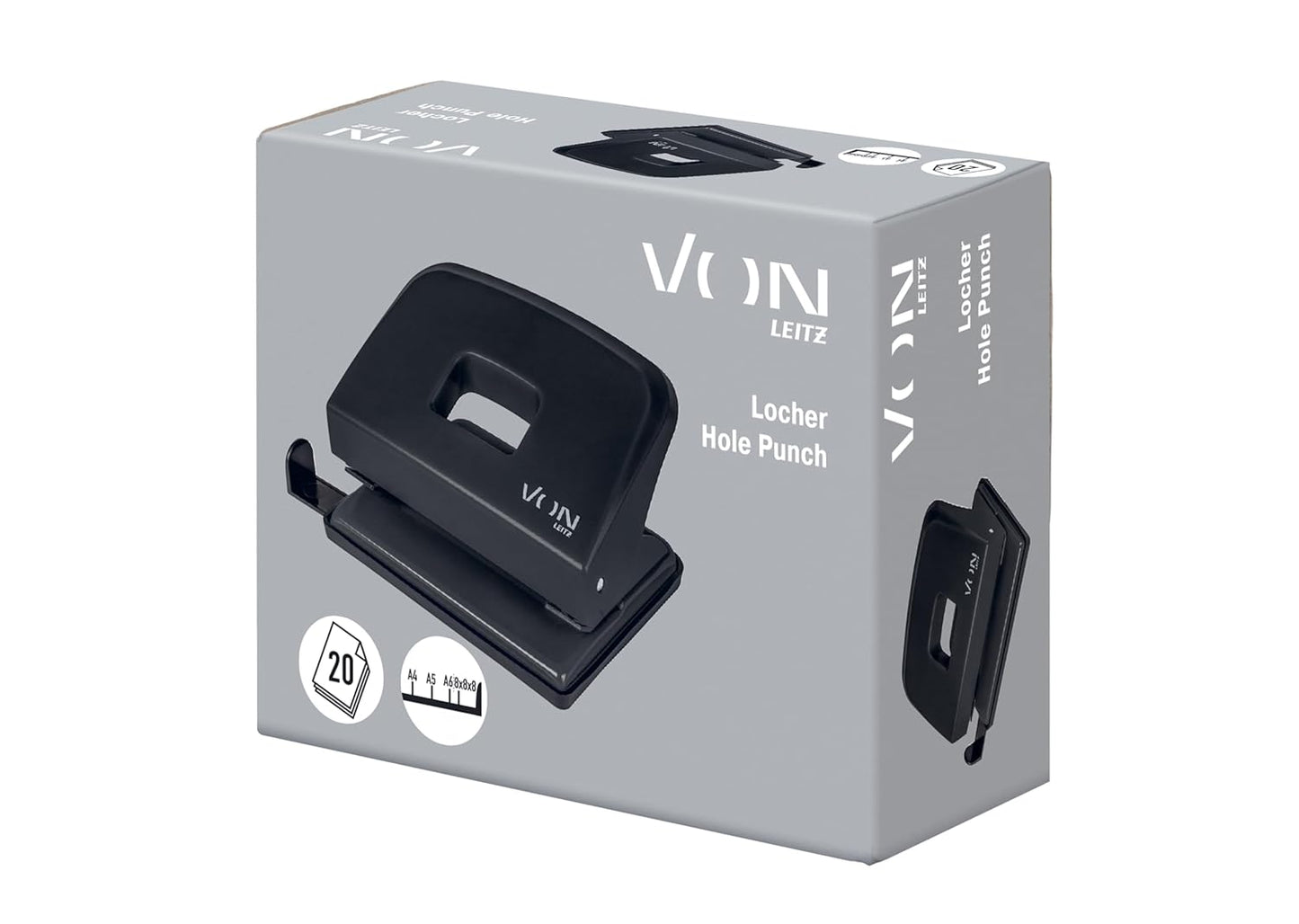 VON Leitz Locher, Für 20 Blatt, Anschlagschiene Mit Formatangaben, Kompakte Größe Ideal Für Zu Hause, Im Büro Oder in Der Schule, Metall Und Kunststoff, Schwarz, 50200095