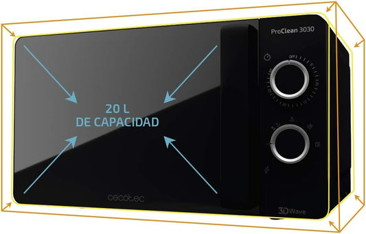 Proclean 3030 - Mikrowelle, 20 L Kapazität, Ready2Clean-Beschichtung, 700 W, 6 Betriebsstufen, 30-Minuten-Timer, Abtaumodus, Farbe Schwarz