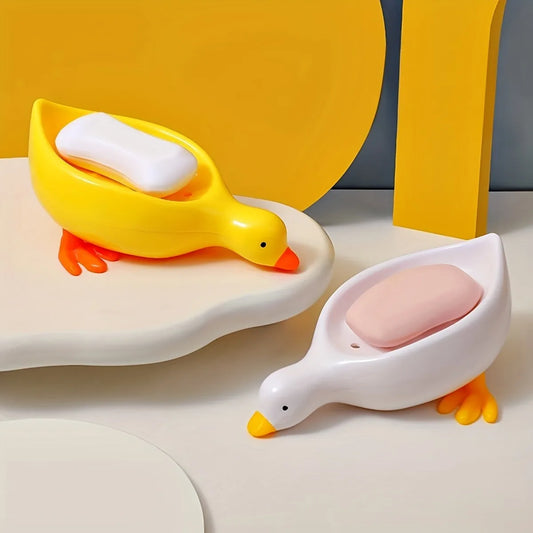 Duck soap dish with self-draining and shelf