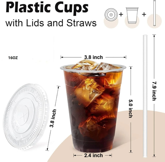 473 ml Klare Plastikbecher Mit Deckeln Und Strohhalmen Einweg-Kaffeebecher Aus Kunststoff Mit Deckeln Für Eiskaffee, Kalte Getränke, Smoothies