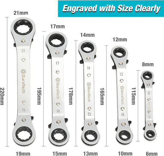Umschaltknarre Mit Doppelring, 6 Mm - 21 Mm, Mit Tragetasche, 5 Stück