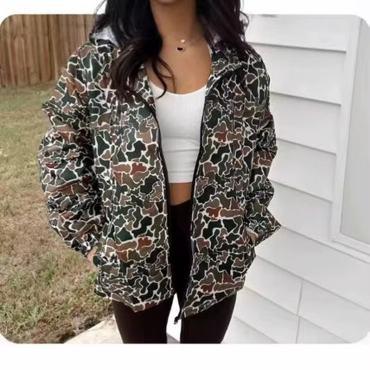 Frauen Camouflage Mantel Jacke Hoodie Regendicht Mantel Print Zipper Mit Kapuze Herbst Oberbekleidung Weibliche Streetwear Vintage Jacken