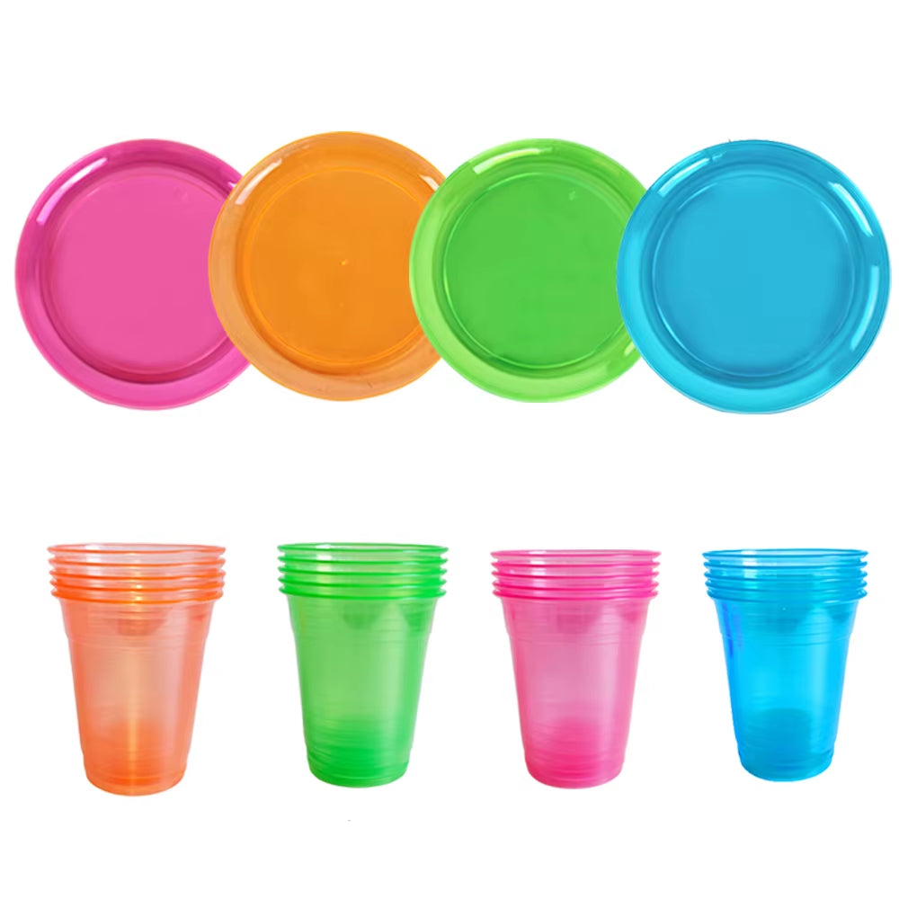 20–200 Stück, 12 Unzen, Neonfarben, Einfarbig, Einweg-Kunststoffbecher, Rosa, Orange, Blau, Grün, Eis-Kaffeetasse, Durchsichtiger Kunststoffbecher, Leuchtet Im UV