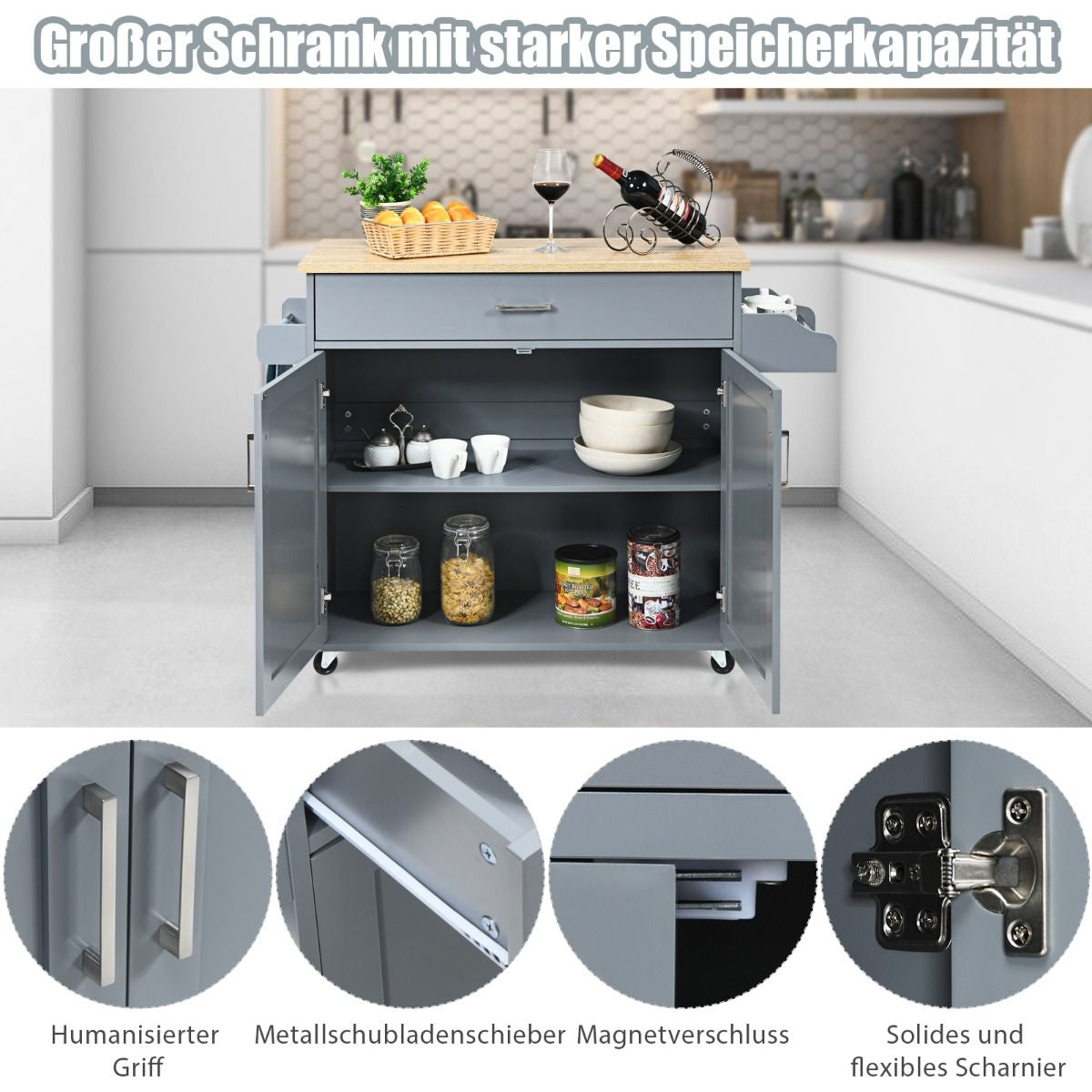 Küchenwagen Mit Handtuchhalter & Gewürzboard & Schublade Kücheninsel Rollbarer Küchenschrank
