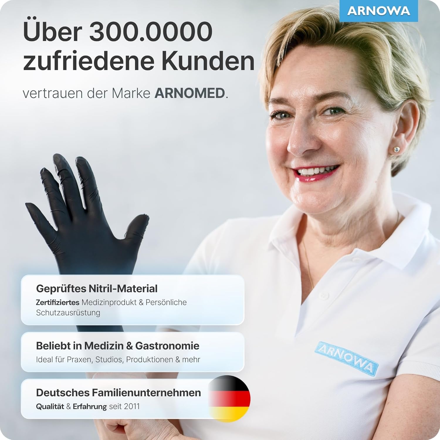 ARNOMED Einweghandschuhe 100 Stück/Box, Schwarze Nitrilhandschuhe L, Puderfreie & Latexfreie Einmalhandschuhe, Handschuhe in Gr. XS, S, M, L, XL & XXL Verfügbar