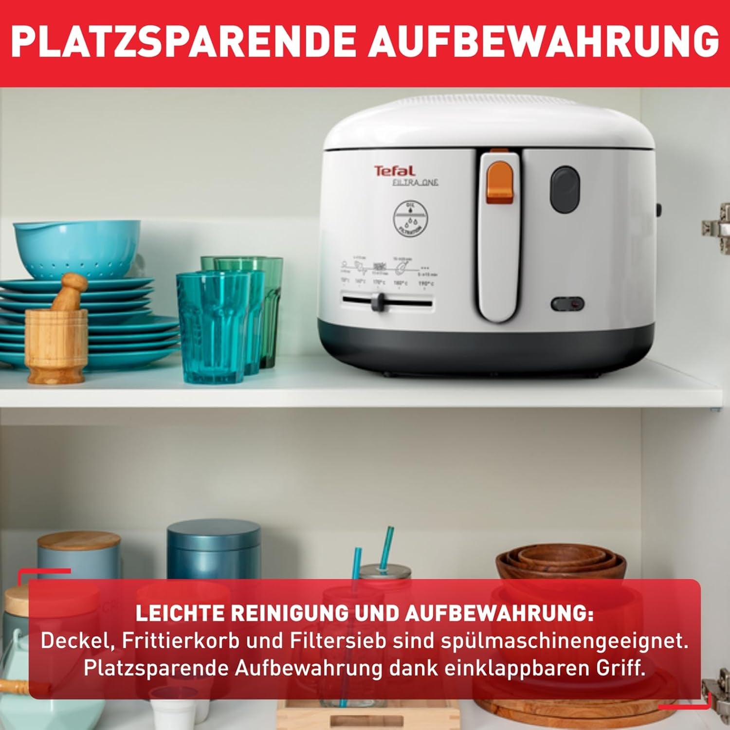 Tefal Fritteuse Filtra One – Kompakte Und Geruchsarme Fritteuse Mit Ölfilter, Antihaftbeschichtetem Einsatz, Leichter Reinigung Und Spülmaschinengeeignet, Perfekt Für Pommes, Nuggets & Snacks Zuhause