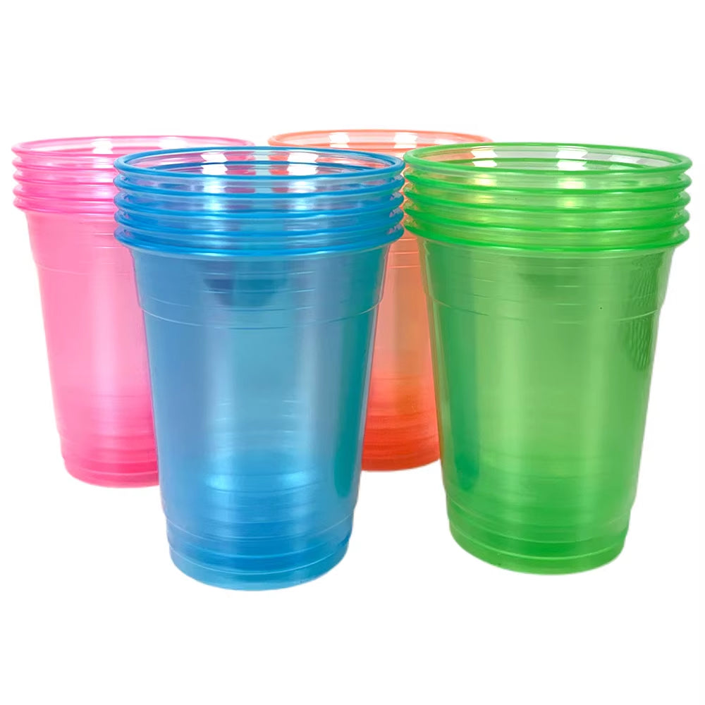 20–200 Stück, 12 Unzen, Neonfarben, Einfarbig, Einweg-Kunststoffbecher, Rosa, Orange, Blau, Grün, Eis-Kaffeetasse, Durchsichtiger Kunststoffbecher, Leuchtet Im UV
