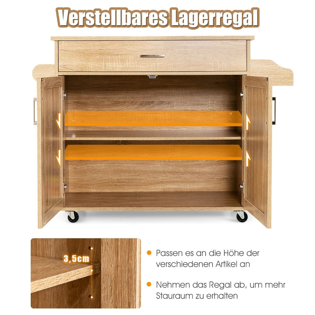 Küchenwagen Mit Handtuchhalter & Gewürzboard & Schublade Kücheninsel Rollbarer Küchenschrank