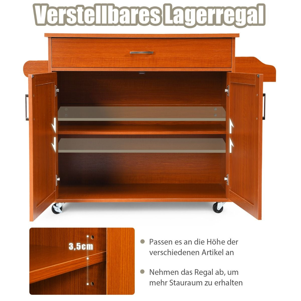 Küchenwagen Mit Handtuchhalter & Gewürzboard & Schublade Kücheninsel Rollbarer Küchenschrank