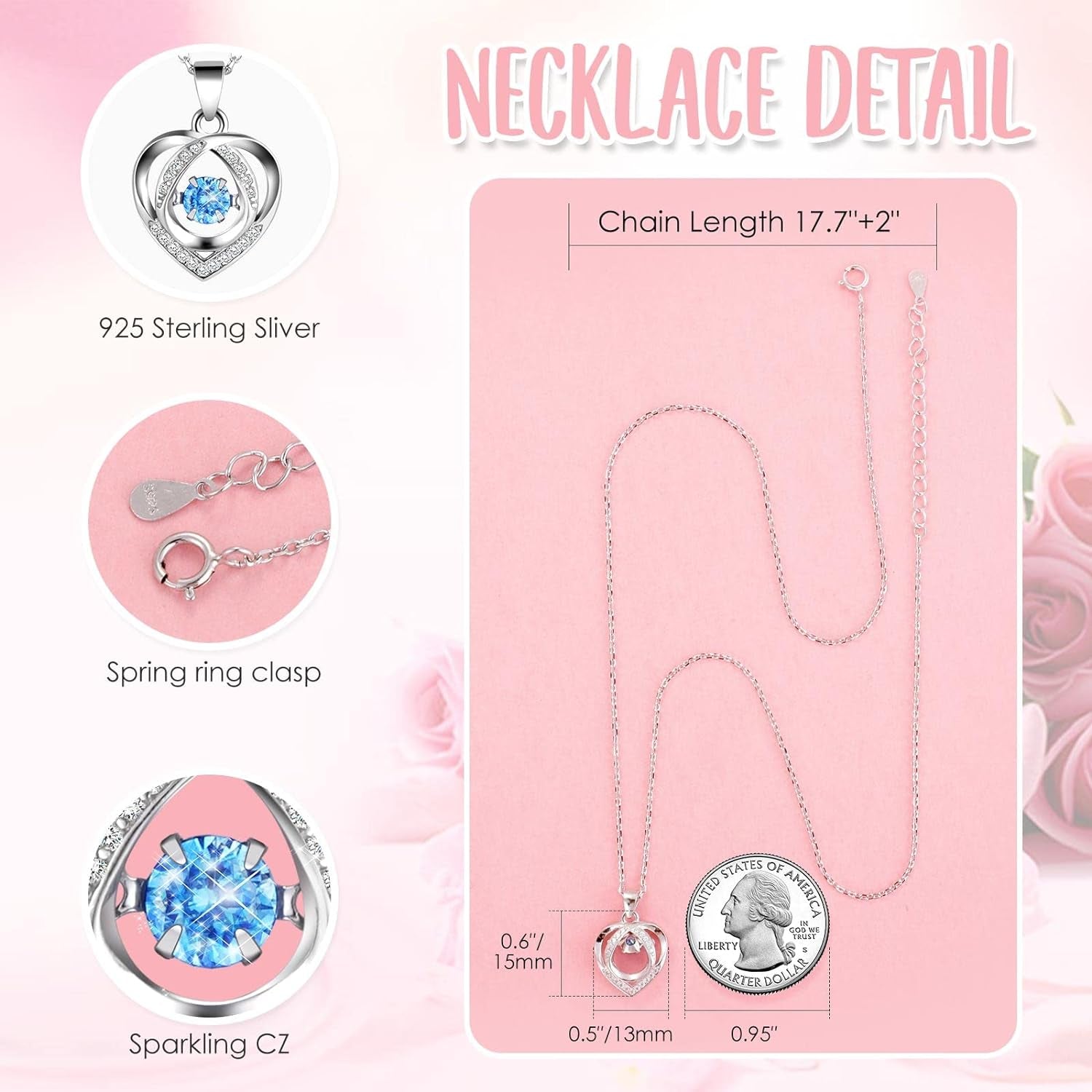 ADDWel Ewige Rose mit 925 Sterling Silber Herz Halskette - Echte Konservierte Infinity Rose Box, Romantisches Geschenk für Frauen, Freundin & Mama zum Valentinstag, Weihnachten, Geburtstag & Jahrestag