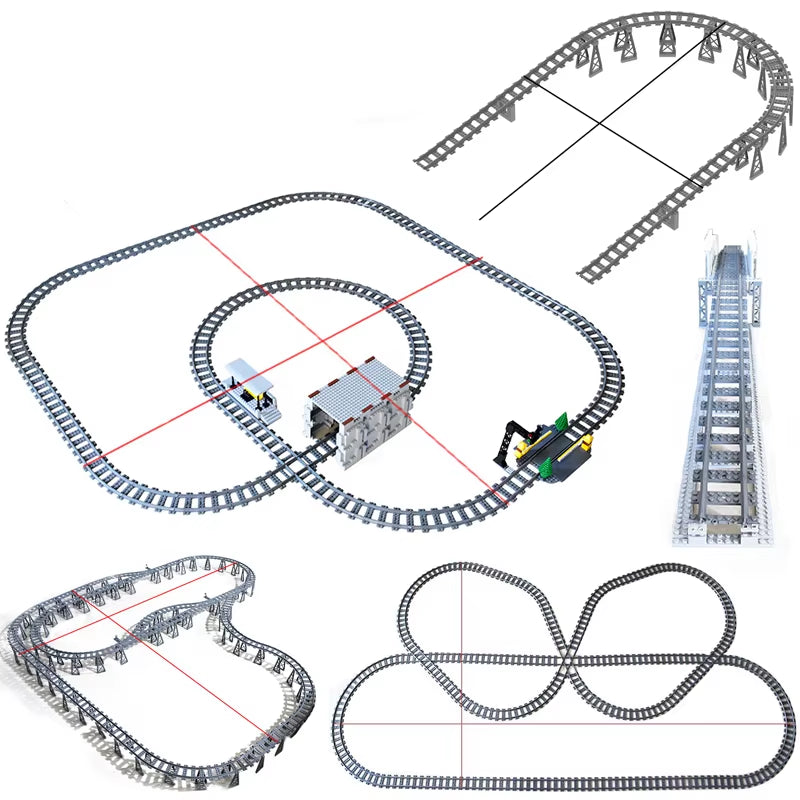 MOC Railroad Bridge Train Track Combination Scene Building Blocks DIY Cross Track Bricks Toys Rail Car Compatible with LEGO