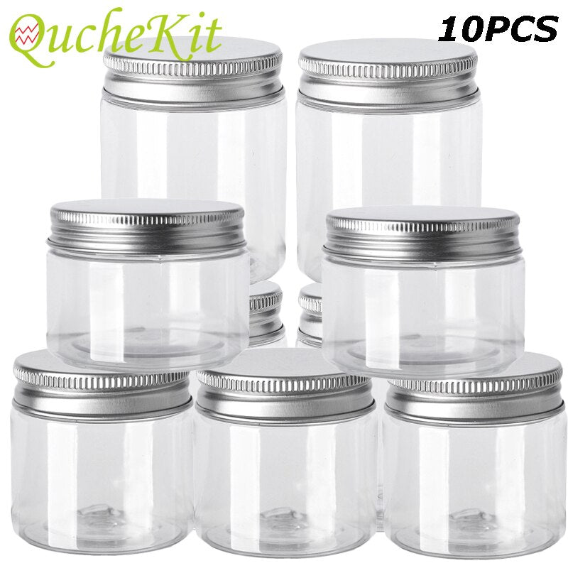 Storage container set, transparent with aluminum lids (10 pieces) 