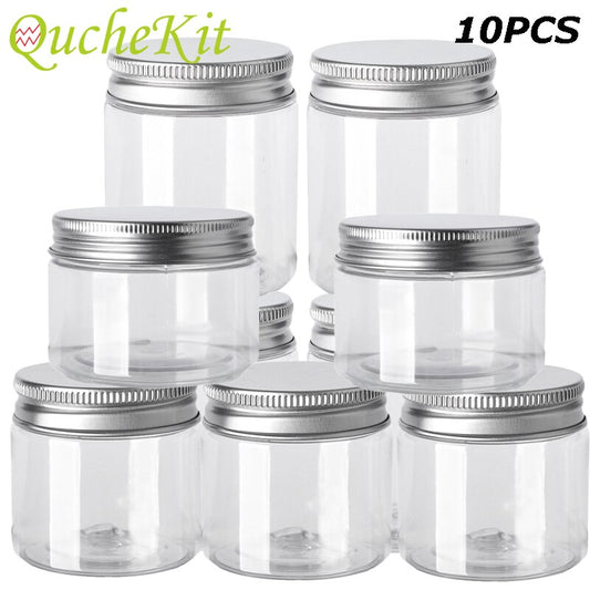 Storage container set, transparent with aluminum lids (10 pieces) 