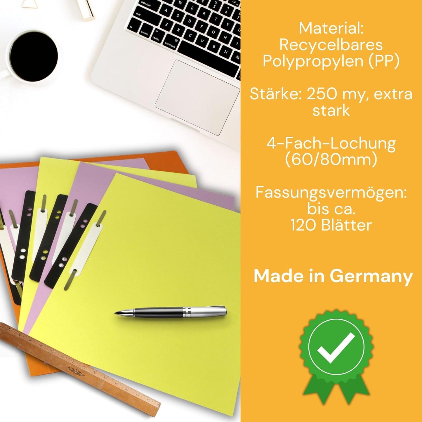 Perfect Line - 250 Heftstreifen (10X25 Stk.), Schwarz, Recycelbarer Kunststoff, Made in Germany