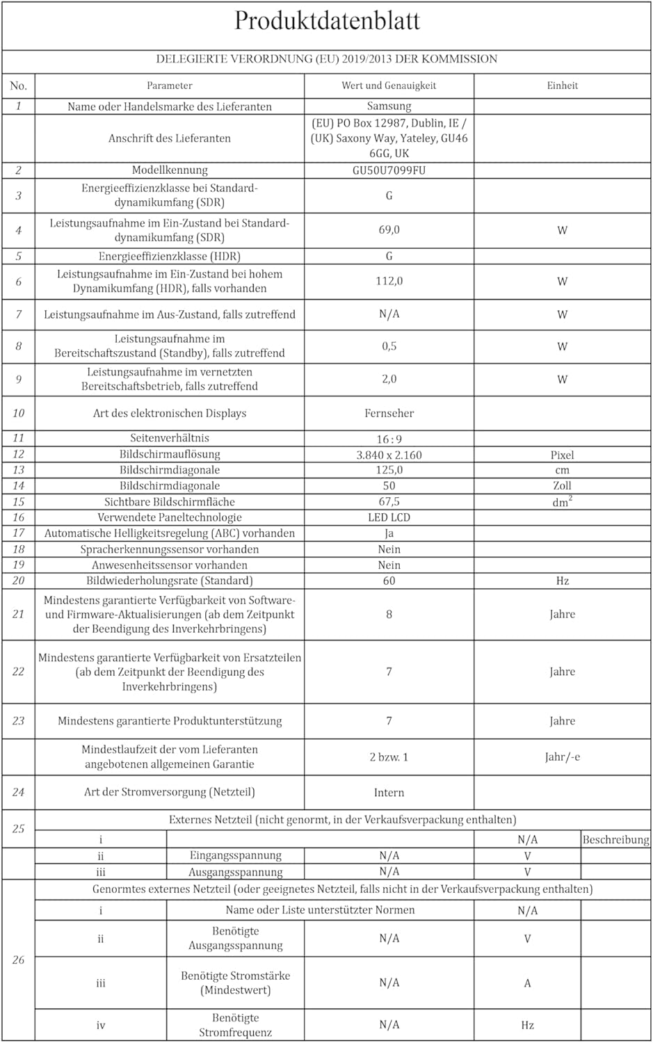 Samsung Crystal UHD 4K U7099F 50 Zoll (125 Cm) LED Fernseher, Crystal Prozessor 4K, Metalstream Design, Smartthings, Knox Security, Gaming Hub, AI Upscaling, Kostenlose Inhalte, Smart AI TV