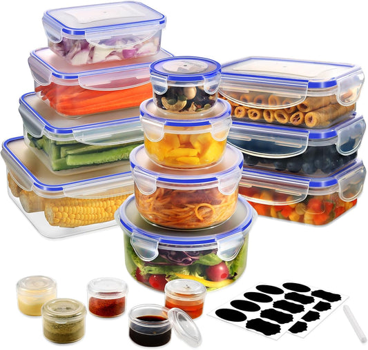 YASHE 32Er Frischhaltedosen Mit Deckel, Luftdichte Aufbewahrungsbox, Bpa-Frei Kunststoff Aufbewahrungsbehälter Für Küche, Vorratsdosen Set Mit Etiketten