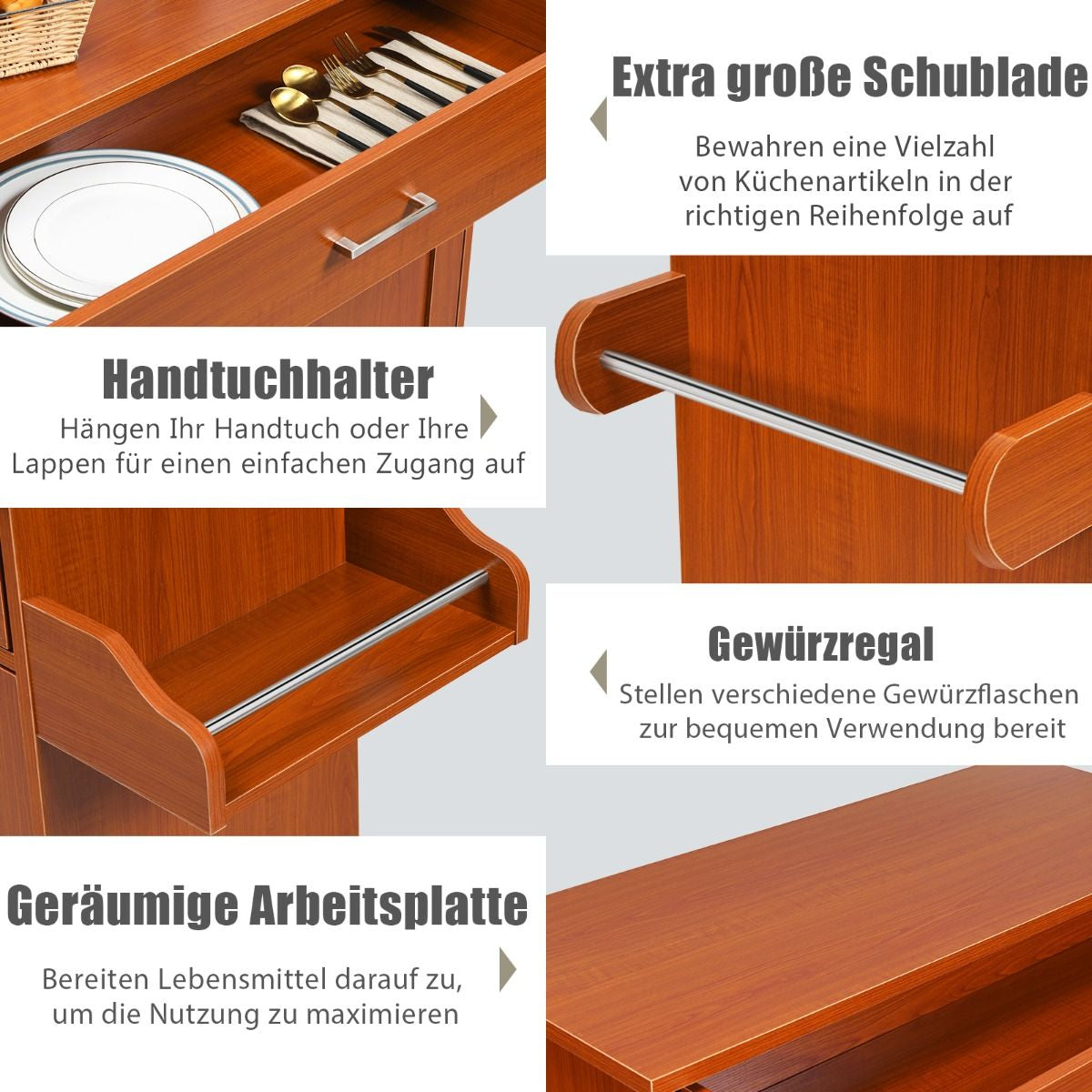 Küchenwagen Mit Handtuchhalter & Gewürzboard & Schublade Kücheninsel Rollbarer Küchenschrank