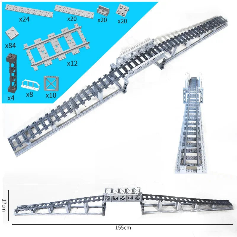 MOC Railroad Bridge Train Track Combination Scene Building Blocks DIY Cross Track Bricks Toys Rail Car Compatible with LEGO