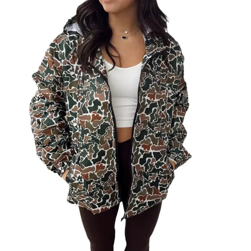 Frauen Camouflage Mantel Jacke Hoodie Regendicht Mantel Print Zipper Mit Kapuze Herbst Oberbekleidung Weibliche Streetwear Vintage Jacken