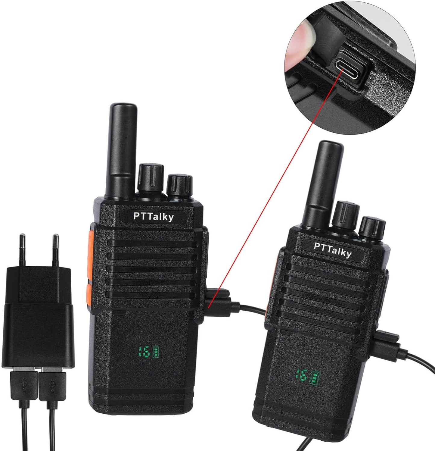 Walkie Talkie Mit Verstecktem Display PMR Funkgeräte 16 Kanäle VOX CTCSS/DCS Wiederaufladbares Woki Toki Erwachsene (2 Stück, Schwarz)
