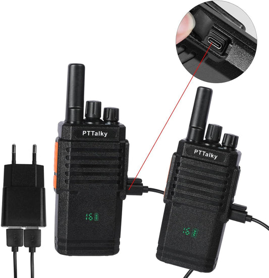 Walkie Talkie Mit Verstecktem Display PMR Funkgeräte 16 Kanäle VOX CTCSS/DCS Wiederaufladbares Woki Toki Erwachsene (2 Stück, Schwarz)