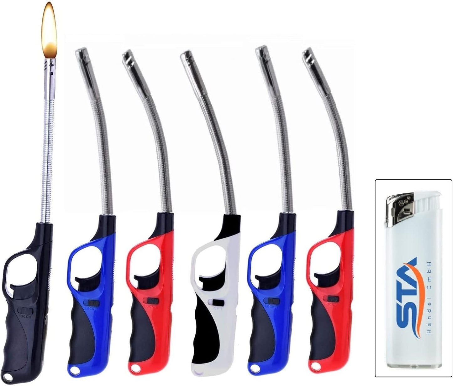 6 X Stabfeuerzeug XXL FLEXIBEL 28,5 Cm Feuerzeug BBQ Kamin + 1 Gratis Feuerzeug