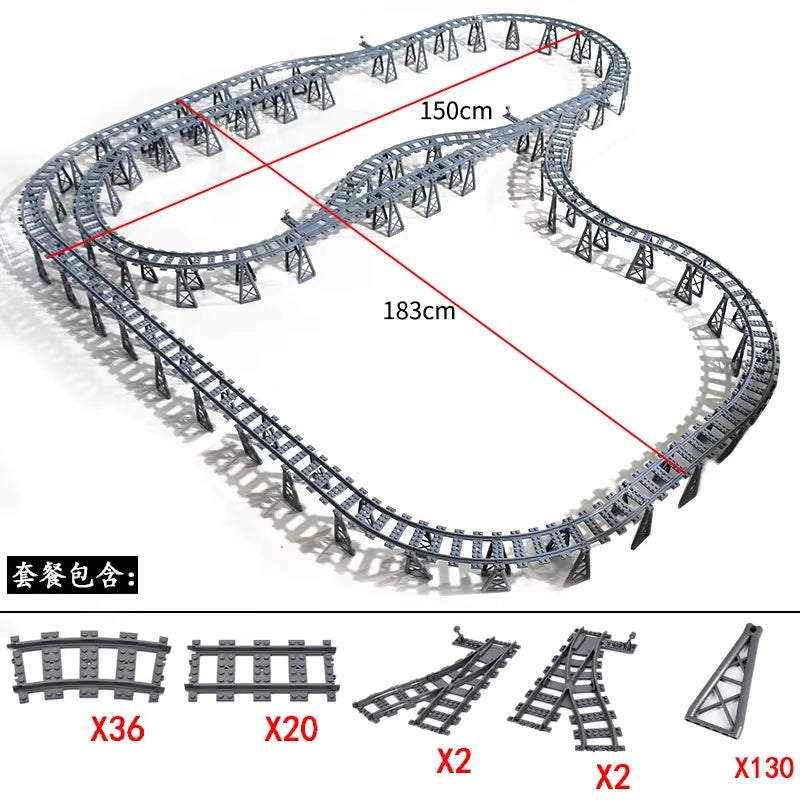 MOC Railroad Bridge Train Track Combination Scene Building Blocks DIY Cross Track Bricks Toys Rail Car Compatible with LEGO