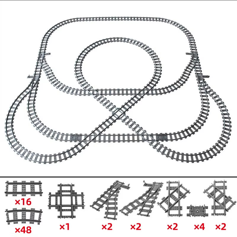 Train Track Combination Scene MOC Building Blocks DIY Cross Track Railroad Bridge Compatible with LEGO Bricks Toys Rail Car