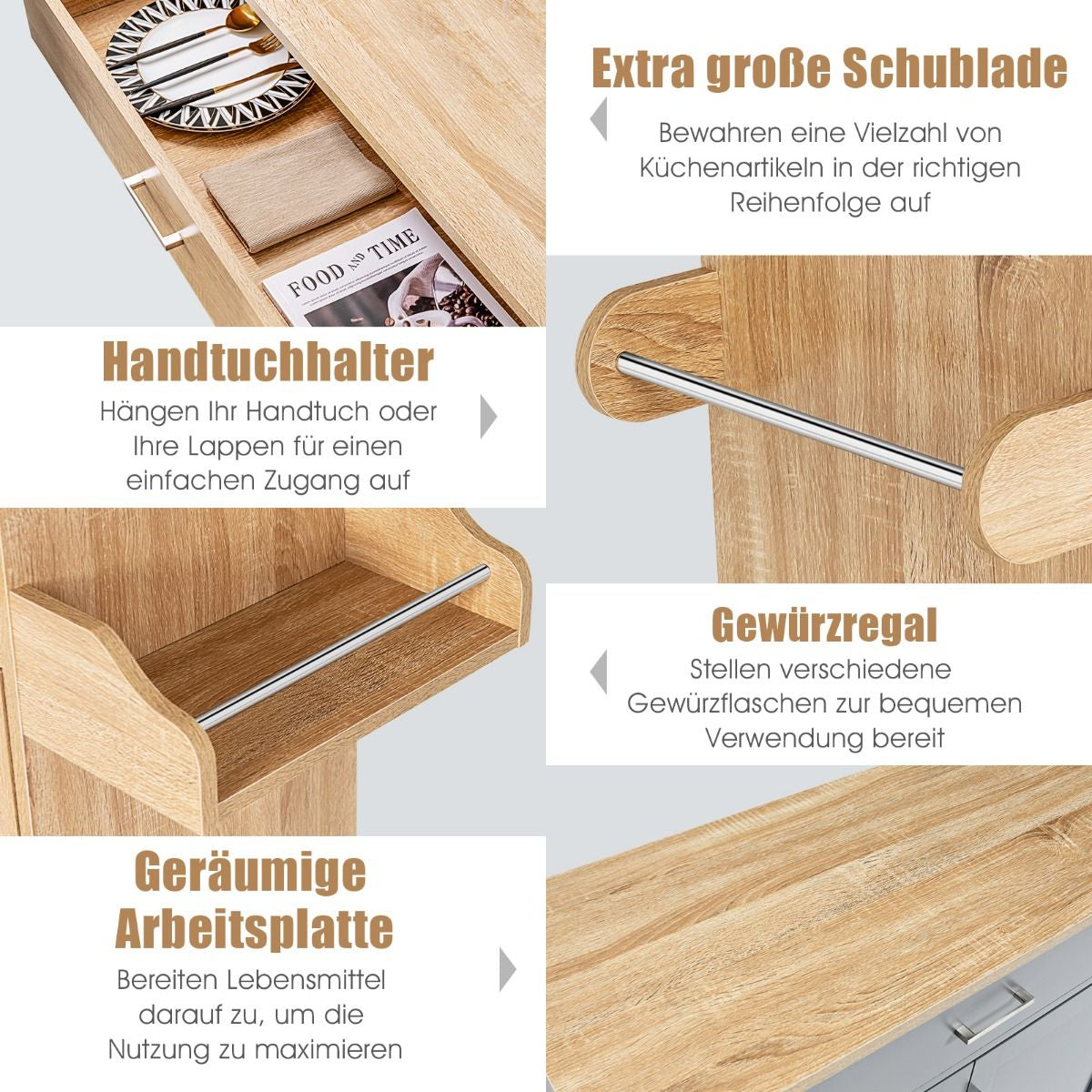Küchenwagen Mit Handtuchhalter & Gewürzboard & Schublade Kücheninsel Rollbarer Küchenschrank