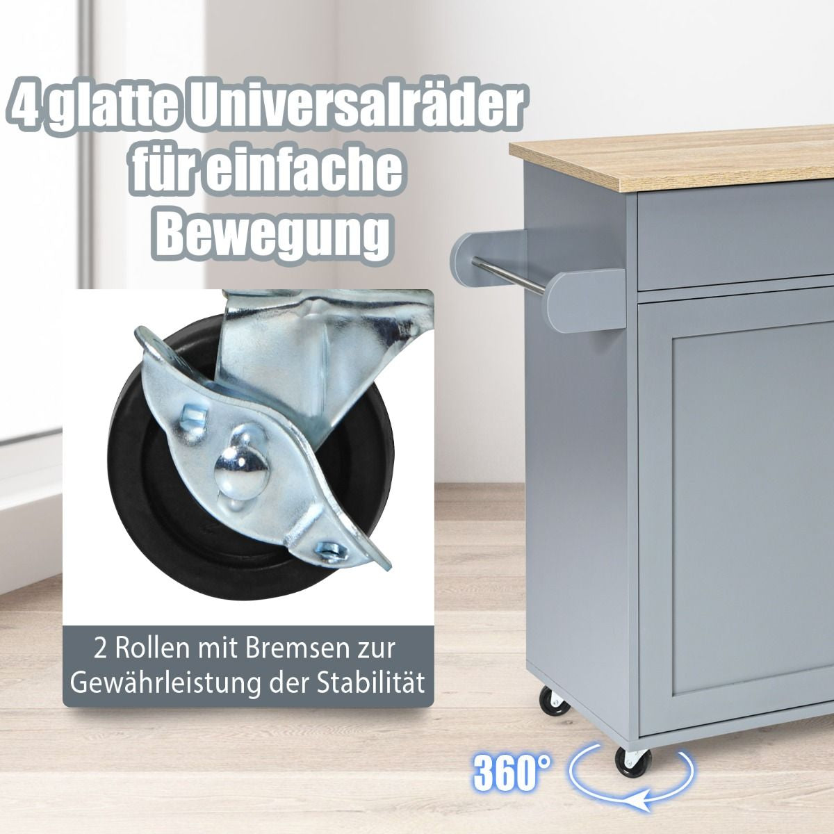 Küchenwagen Mit Handtuchhalter & Gewürzboard & Schublade Kücheninsel Rollbarer Küchenschrank