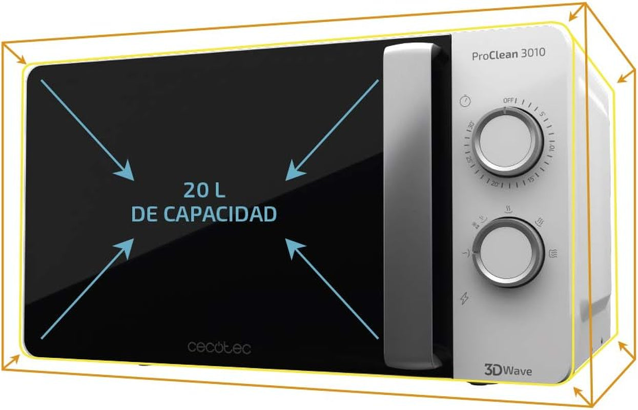 Microondas Proclean 3010, 20 Liter- Kapazität, Ready2Clean-Beschichtung, 700 Watt-Leistung, 6 Funktionsstufen, 30 Minuten-Timer, Auftauhmodus, Weiße Endverarbeitung