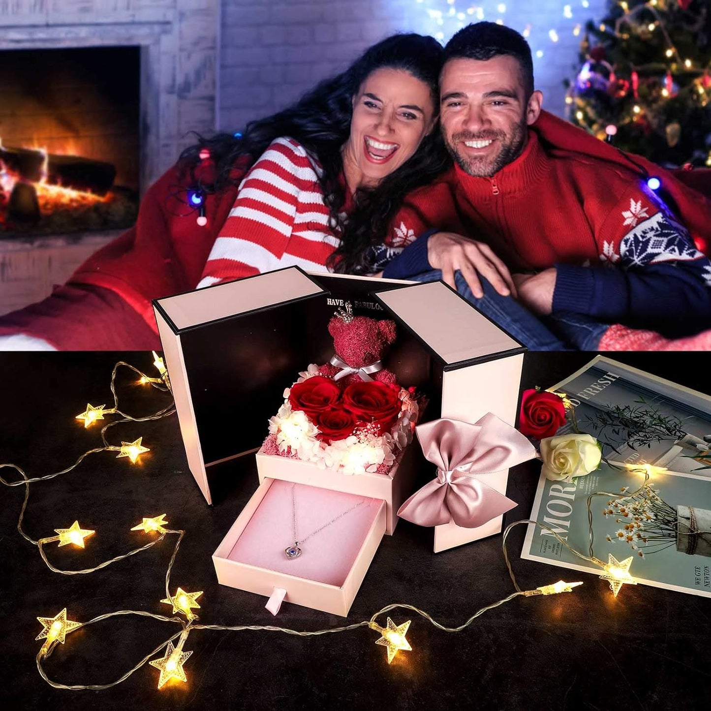 ADDWel Ewige Rose mit 925 Sterling Silber Herz Halskette - Echte Konservierte Infinity Rose Box, Romantisches Geschenk für Frauen, Freundin & Mama zum Valentinstag, Weihnachten, Geburtstag & Jahrestag