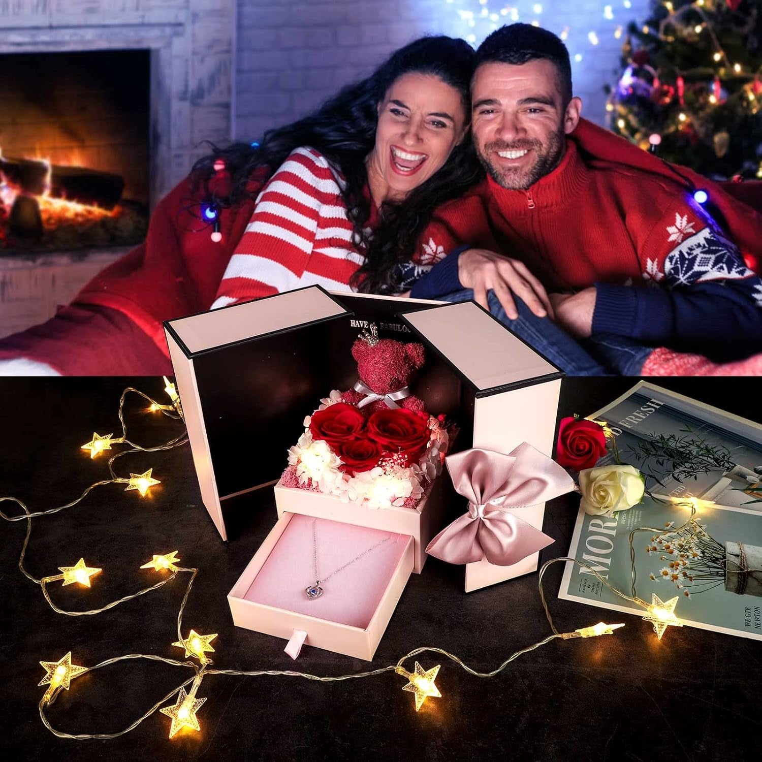 ADDWel Ewige Rose mit 925 Sterling Silber Herz Halskette - Echte Konservierte Infinity Rose Box, Romantisches Geschenk für Frauen, Freundin & Mama zum Valentinstag, Weihnachten, Geburtstag & Jahrestag