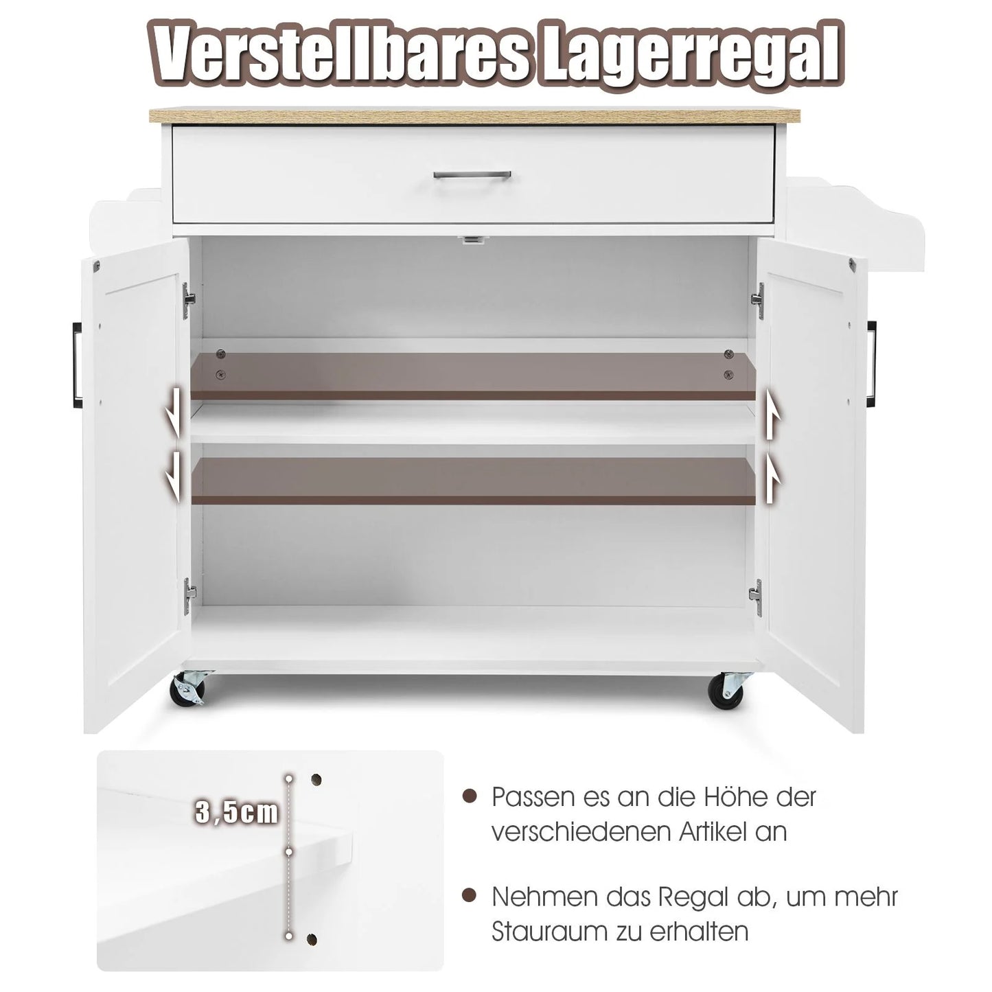 Küchenwagen Mit Handtuchhalter & Gewürzboard & Schublade Kücheninsel Rollbarer Küchenschrank