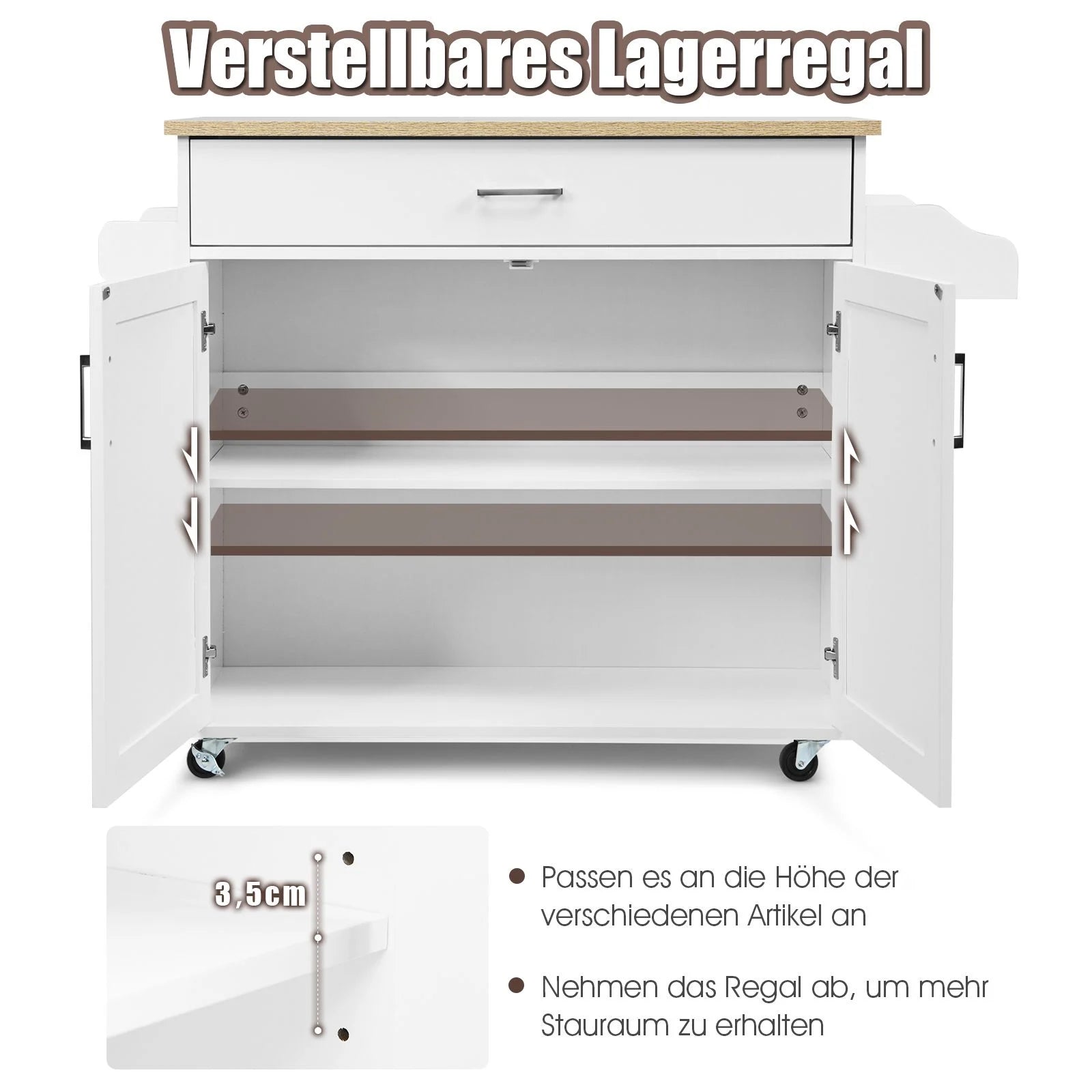 Küchenwagen Mit Handtuchhalter & Gewürzboard & Schublade Kücheninsel Rollbarer Küchenschrank