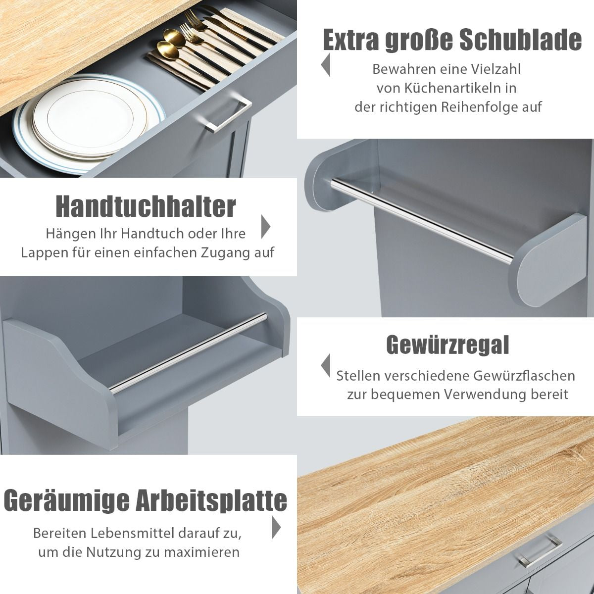 Küchenwagen Mit Handtuchhalter & Gewürzboard & Schublade Kücheninsel Rollbarer Küchenschrank
