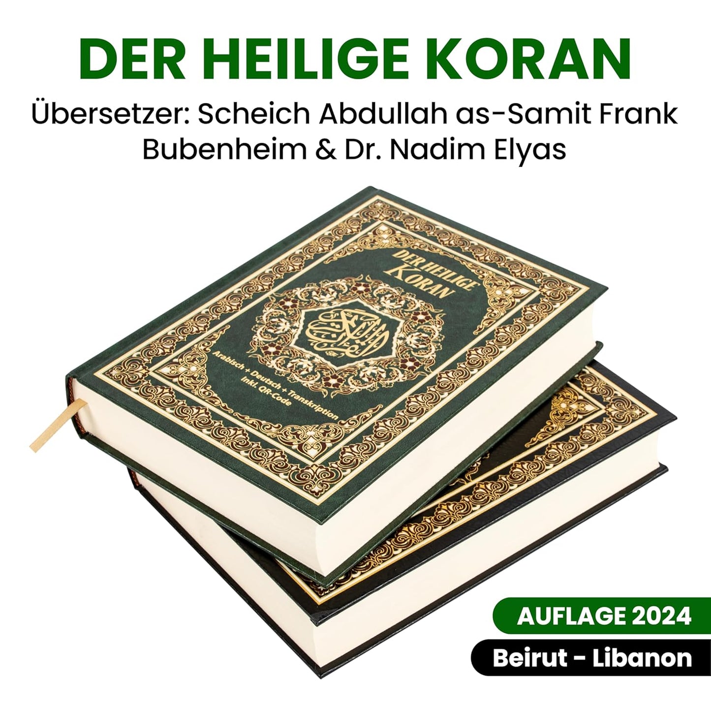Koran Arabisch Deutsch Grün + Übersetzung + Hardcover Große Schrift inkl. Lautschrift für Anfänger - Quran Transkription - Heiliger Qur'an + Transliteration Inkl.QR-Code