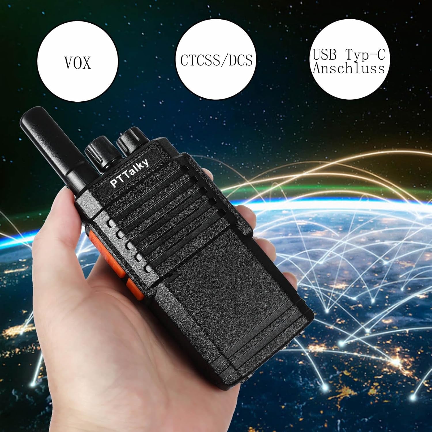 Walkie Talkie Für Erwachsene PMR Funkgeräte 16 Kanäle VOX CTCSS/DCS Wiederaufladbares Walki Talki Erwachsene (2 Stück, Schwarz)