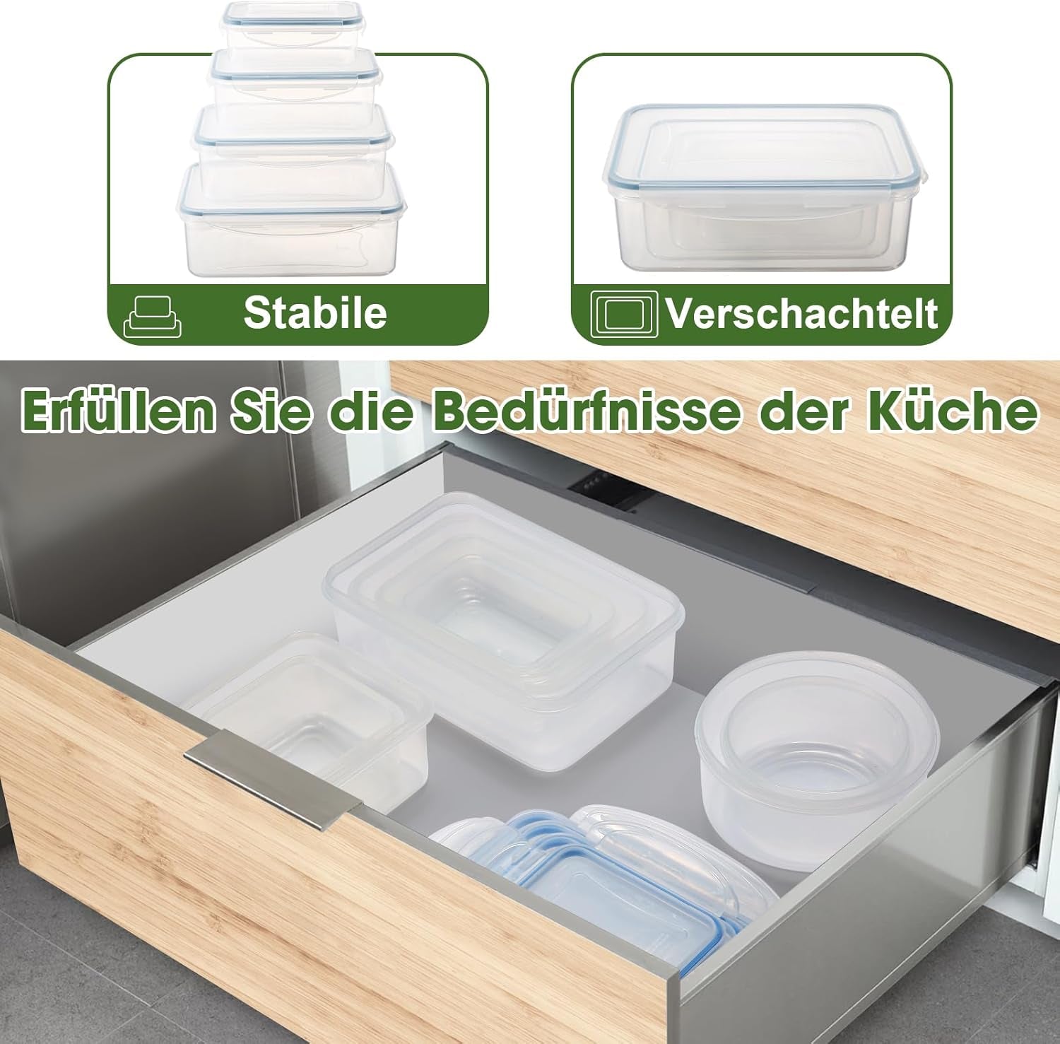 YASHE Frischhaltedosen Mit Deckel 16Pcs (8 Behälter, 8 Deckel)