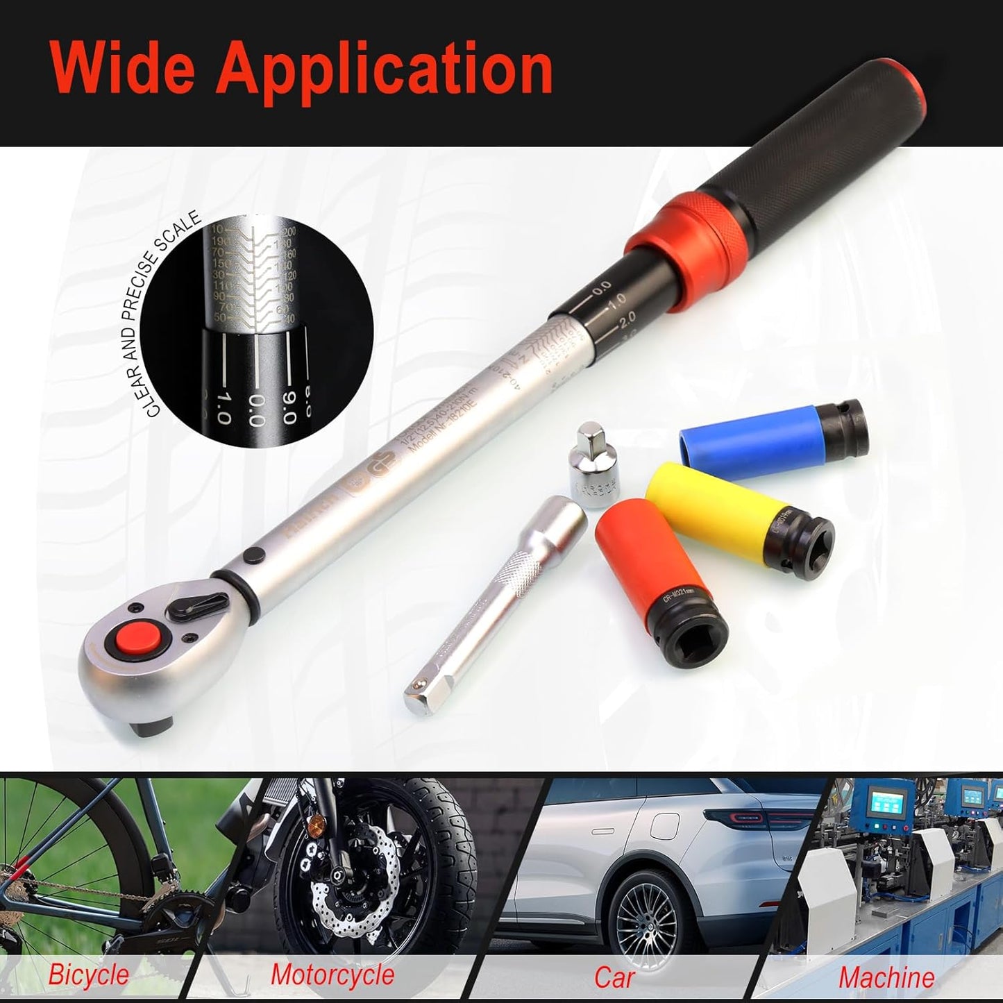 Hairich Drehmomentschlüssel Auto 1/2 Zoll, 40–210 Nm, TÜV Süd GS Geprüft, 6-Tlg. Drehmomentschlüssel Set Mit 125 Mm Verlängerung, 1/2"-3/8" Adapter & 3 Stecknüssen – Für Reifenwechsel & Motorrad