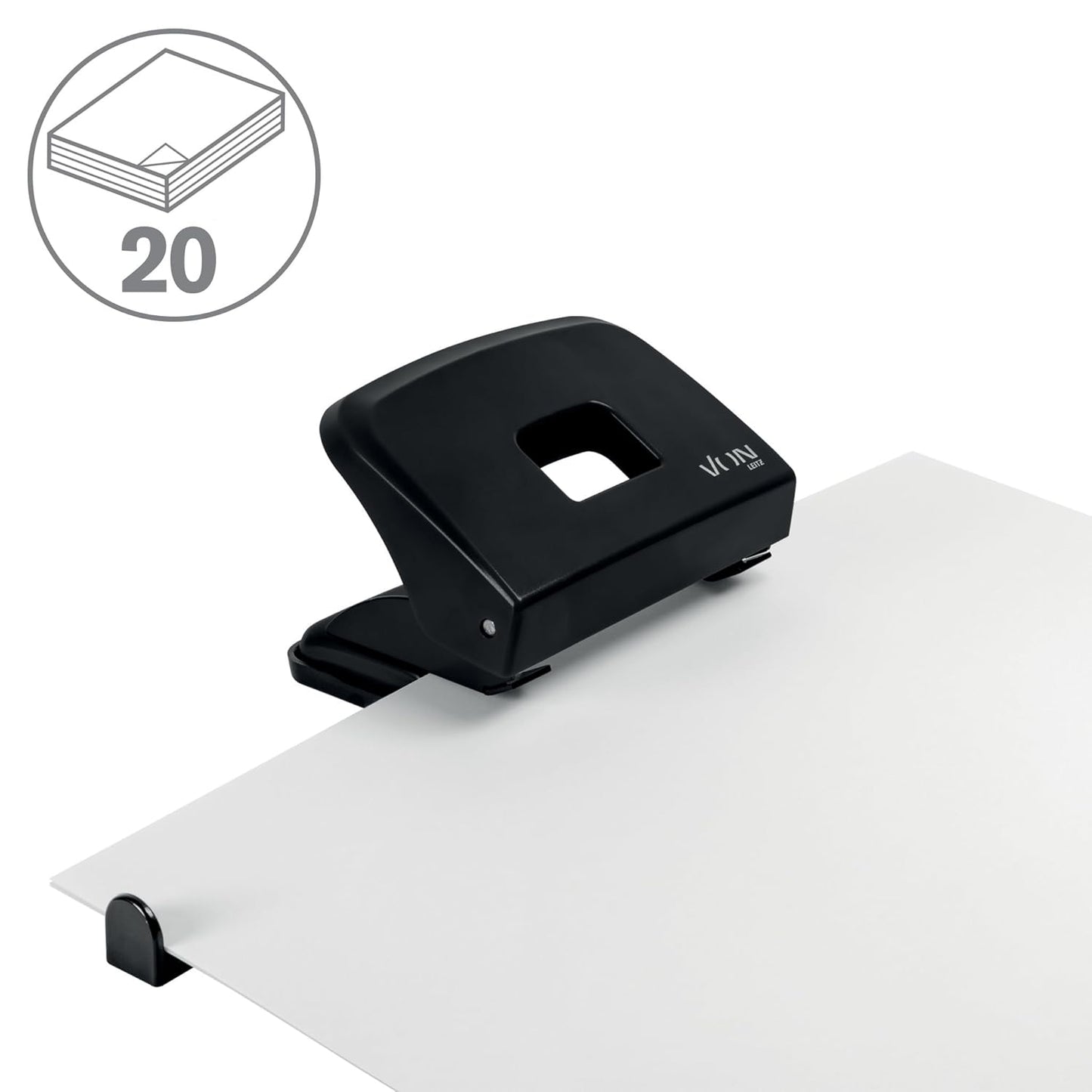 VON Leitz Locher, Für 20 Blatt, Anschlagschiene Mit Formatangaben, Kompakte Größe Ideal Für Zu Hause, Im Büro Oder in Der Schule, Metall Und Kunststoff, Schwarz, 50200095