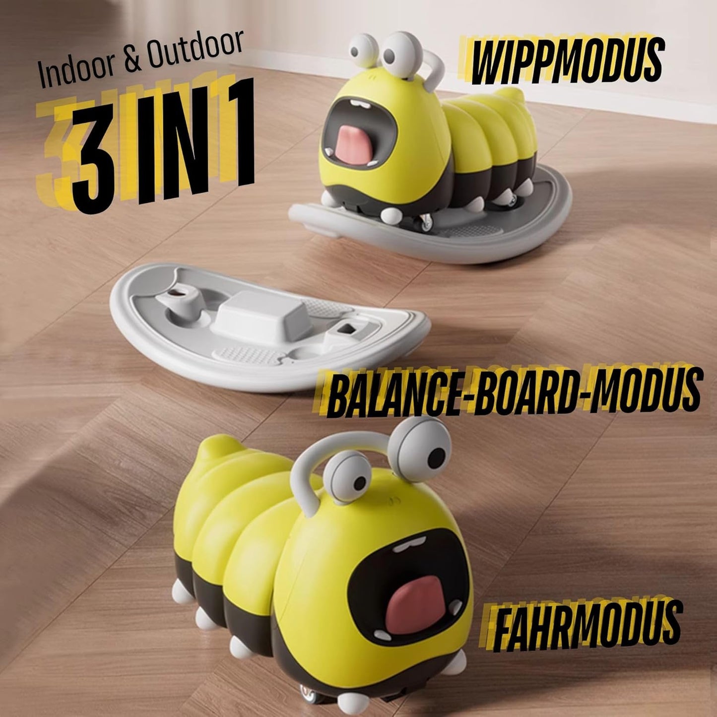 3In1 Rutschfahrzeug Babyroller + Schaukeltier + Balancierbrett