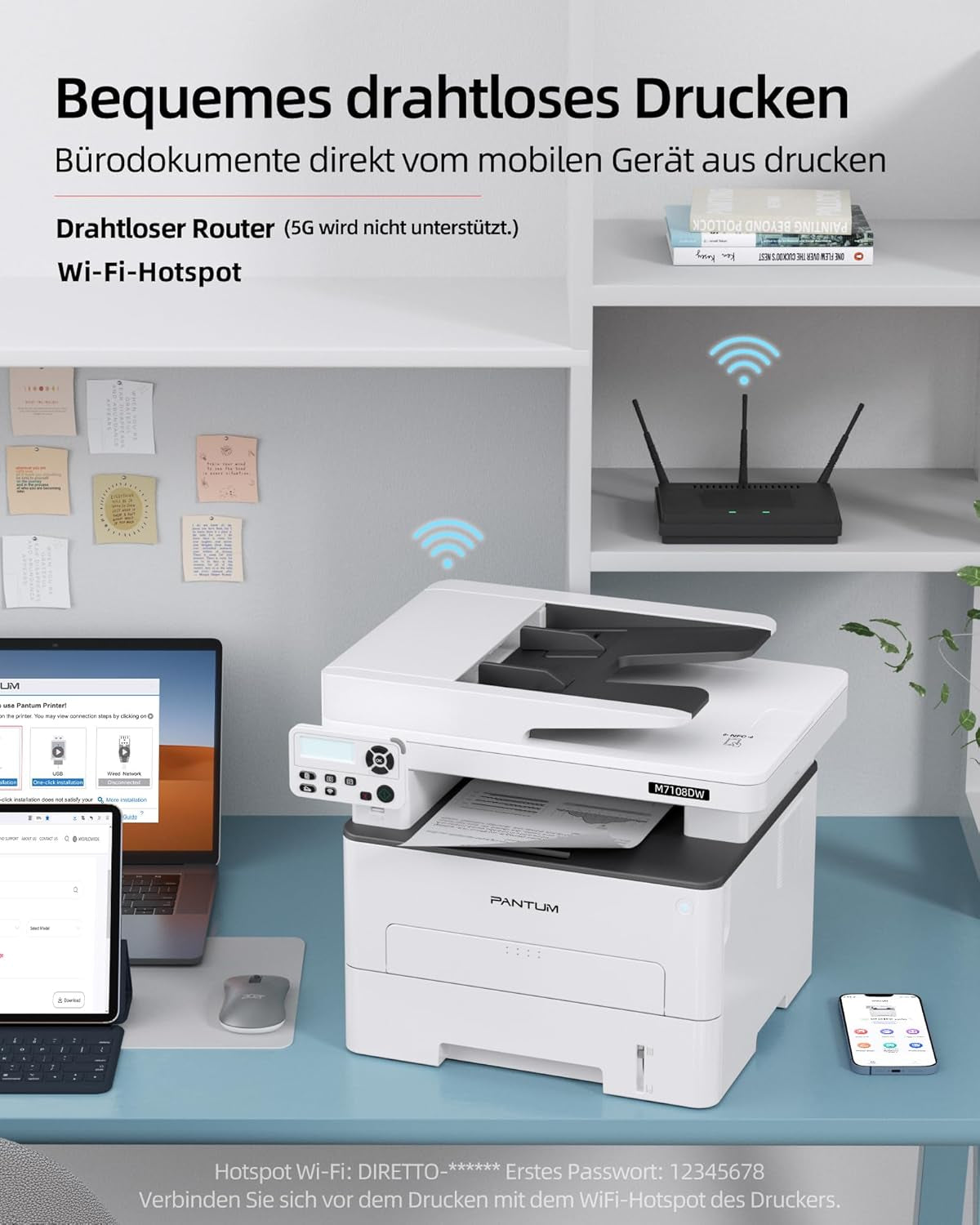 PANTUM M7108DW Laserdrucker Multifunktionsgerät, Drucker Scanner Kopierer, Wlan/Usb/Ethernet