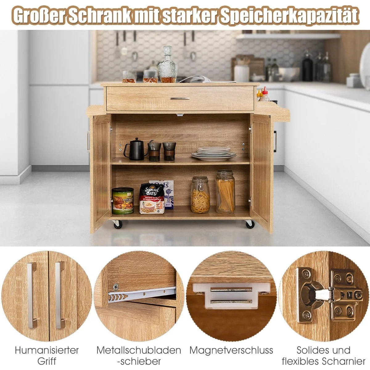 Küchenwagen Mit Handtuchhalter & Gewürzboard & Schublade Kücheninsel Rollbarer Küchenschrank
