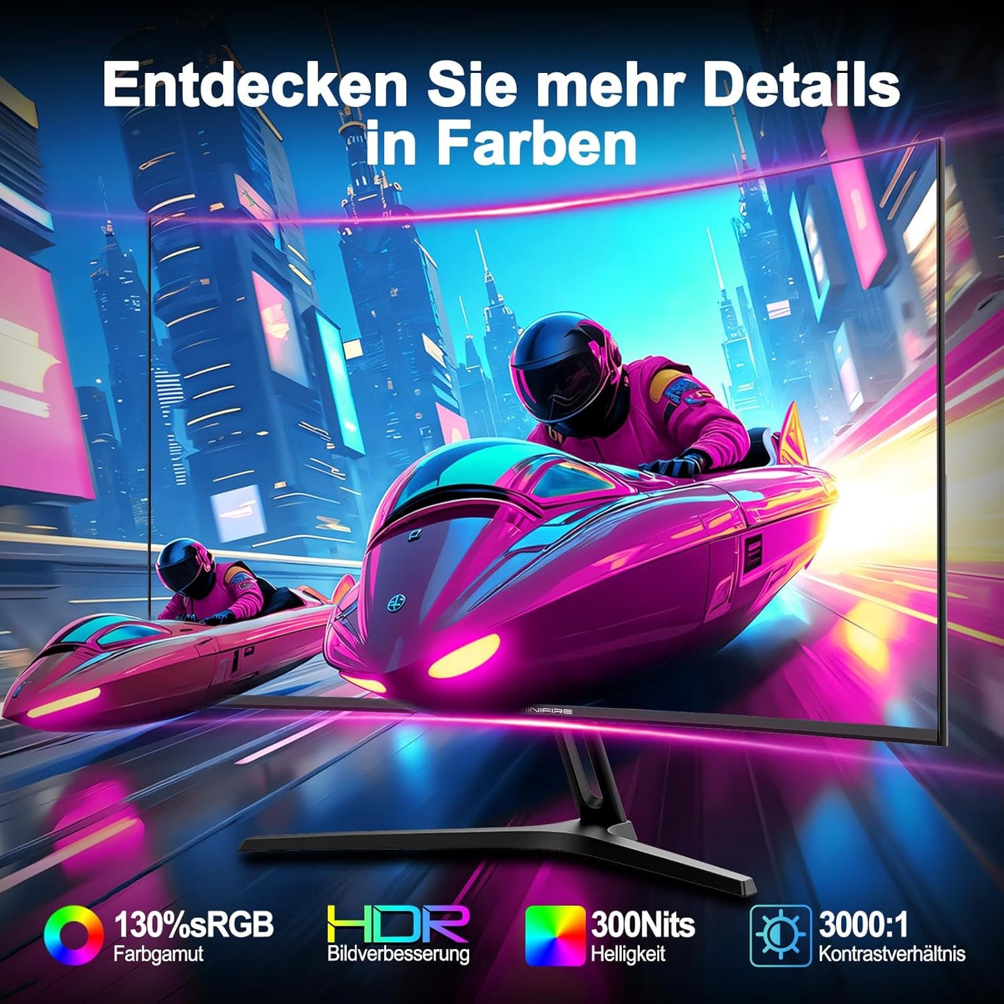 Minifire 24 Zoll Curved Gaming Monitor 180Hz, 1Ms, FHD PC Bildschirm 1500R, Mit Lautsprechern, Freesync, HDR, 130% Srgb, Rahmenlos, HDMI1.4/DP1.2 Ports -Schwarz (MFG24C1 Mit Hdmi-Kabel)