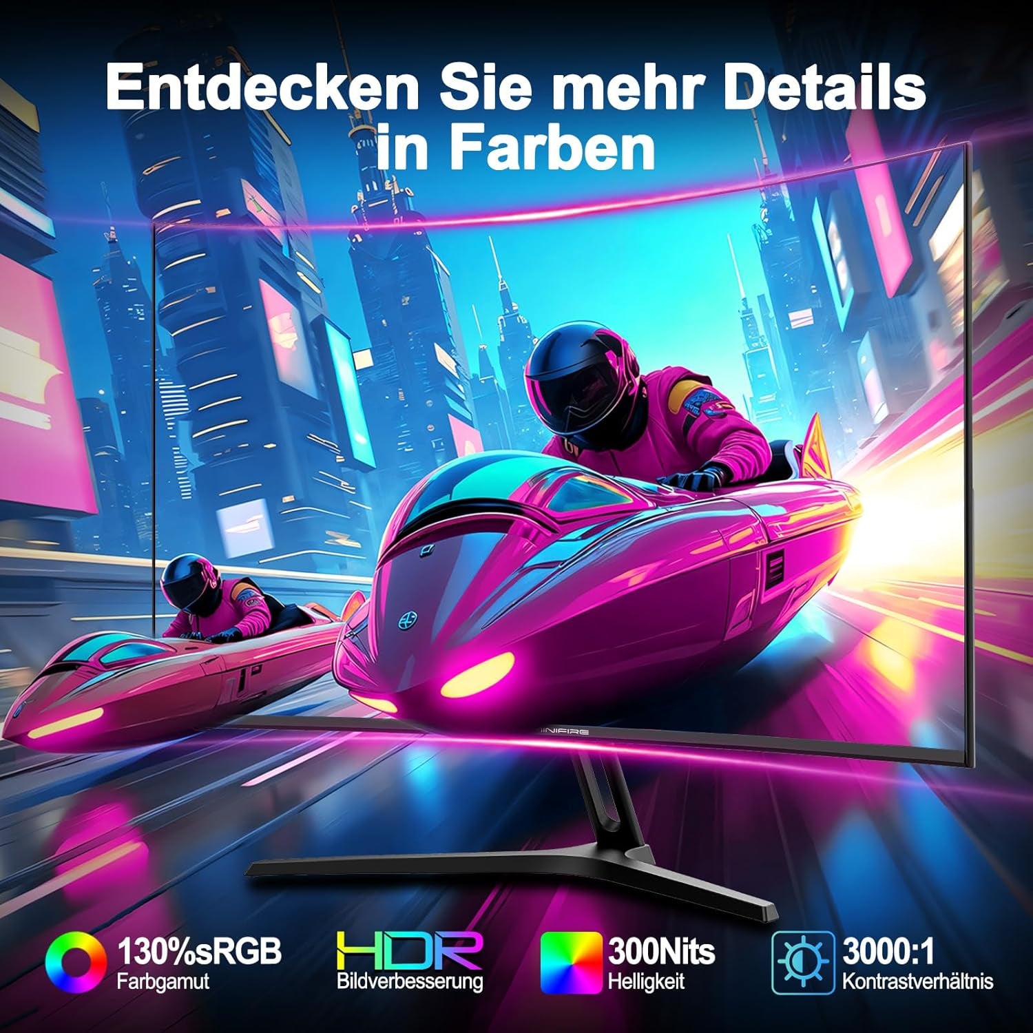 Minifire 24 Zoll Curved Gaming Monitor 180Hz, 1Ms, FHD PC Bildschirm 1500R, Mit Lautsprechern, Freesync, HDR, 130% Srgb, Rahmenlos, HDMI1.4/DP1.2 Ports -Schwarz (MFG24C1 Mit Hdmi-Kabel)